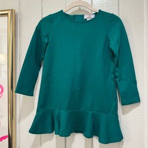 Classic Prep Green Long Sleeve Dress with Ruffle Hem